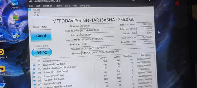 رام لابتوب 8 ddr4 وهارد  sata ssd 256