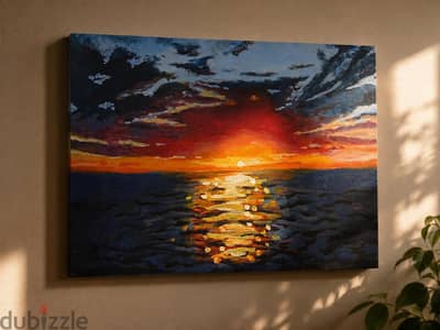 Sunset Ocean Painting – Hand-Painted Canvas – 40×30 cm