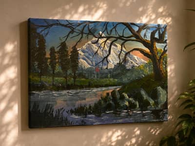 Mountain & Lake Landscape Painting – Hand-Painted Canvas – 50×35 cm