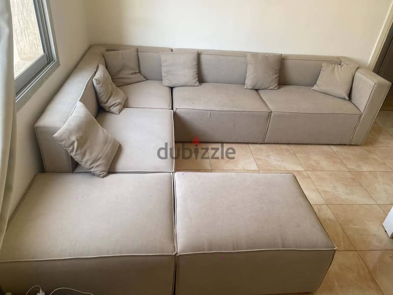 Beige Linen U-Shape Sofa 1