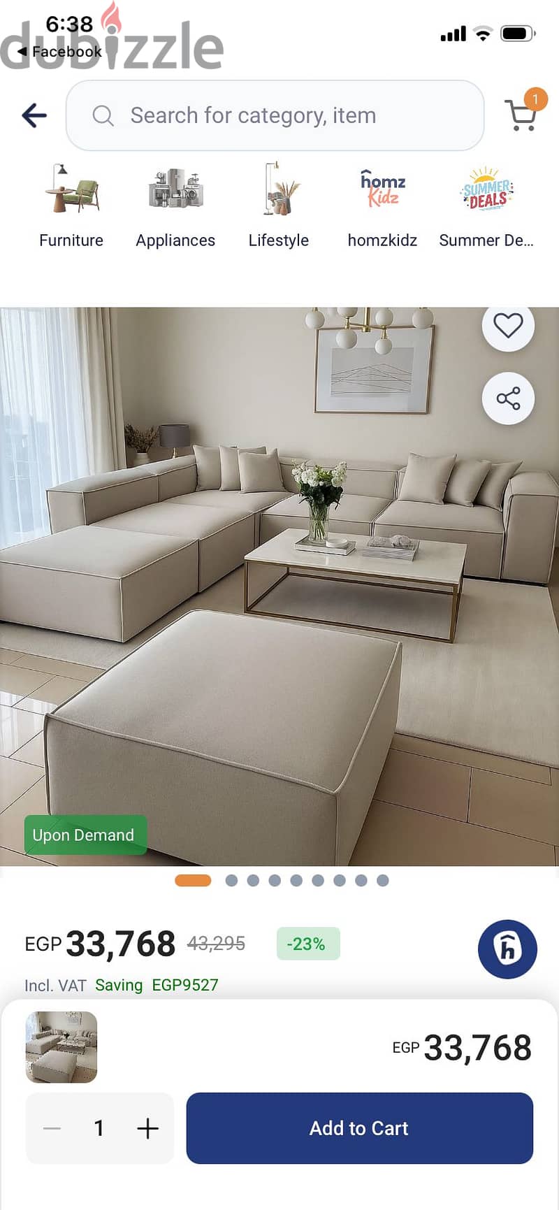 Beige Linen U-Shape Sofa 2
