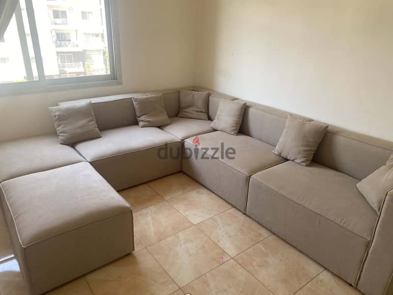 Beige Linen U-Shape Sofa 3