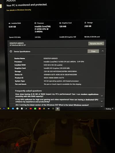  كمبيوتر HP كامل للبيع — i7 + SSD + شاشة + كيبورد وماوس |