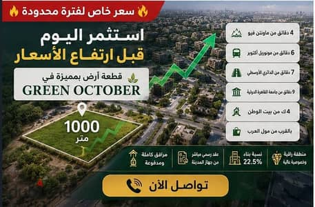 ارض للبيع في اكتوبر مساحة 1000 م ارض بسعر شقة من المالك