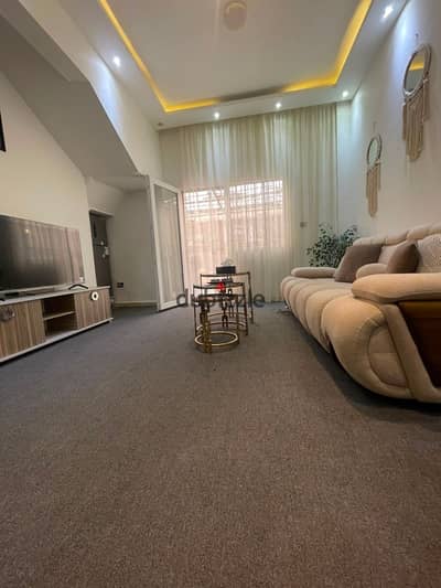 For Families Only: Premium chalet in Zayed Gardens. First tenant, 2 BR, indoor/outdoor receptions & small garden. Daily & Monthly rent.