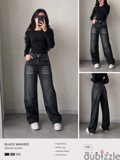 بنطلون جينز أسود Wide Leg جديد