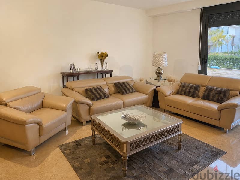 Beige Leather Sofa Set – 3 Pieces 1
