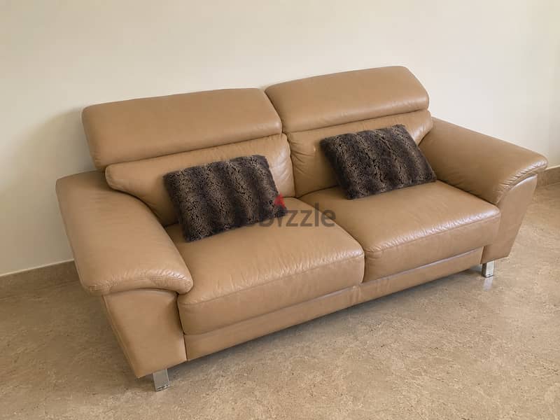 Beige Leather Sofa Set – 3 Pieces 2
