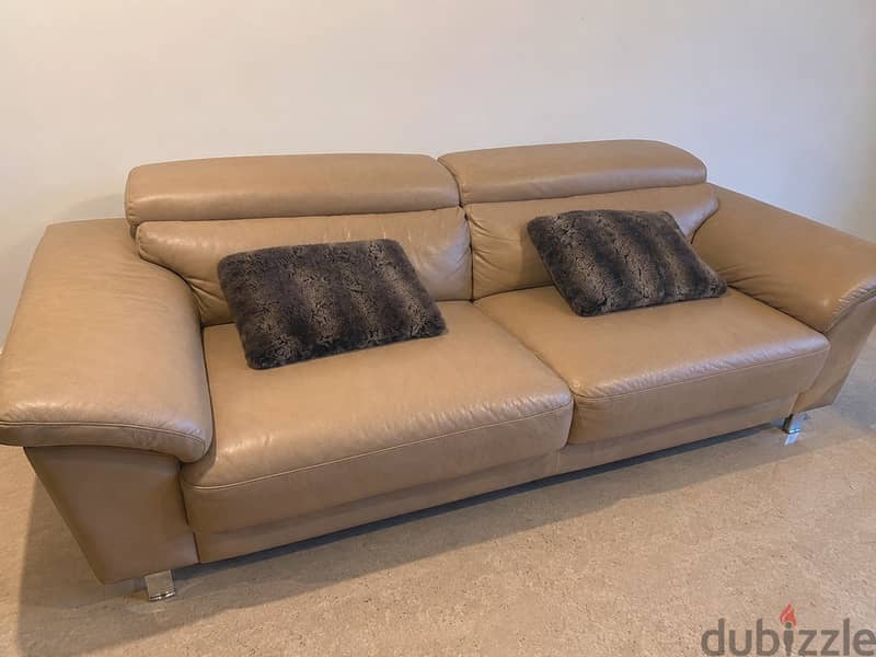 Beige Leather Sofa Set – 3 Pieces 3