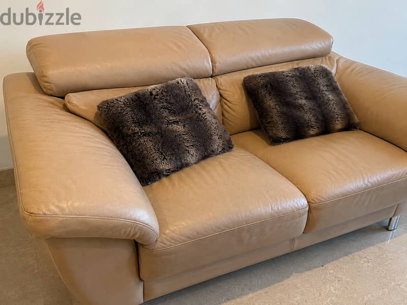 Beige Leather Sofa Set – 3 Pieces 4