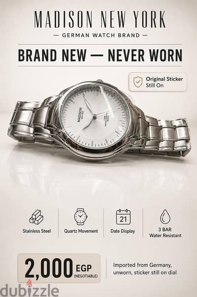 Madison New York Men's Watch - Brand New, Never Worn