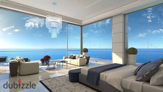 Receive your apartment immediately at the lowest price in Alamein Towers, fully air-conditioned, directly on the sea, North Coast, next to Porto.