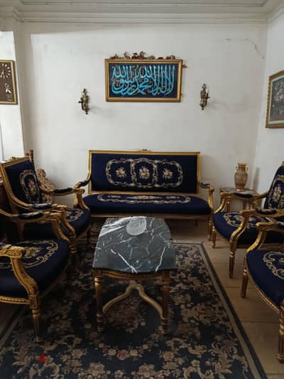 صالون متكامل نجفه + اباليك ٢ + ترابيزه رخام +  ترابيزه ركن 2 رخام