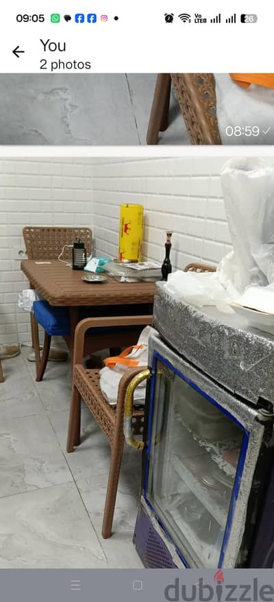 ٤ كراسي كافيه وترابيزه مستطيله بأربع ارجل