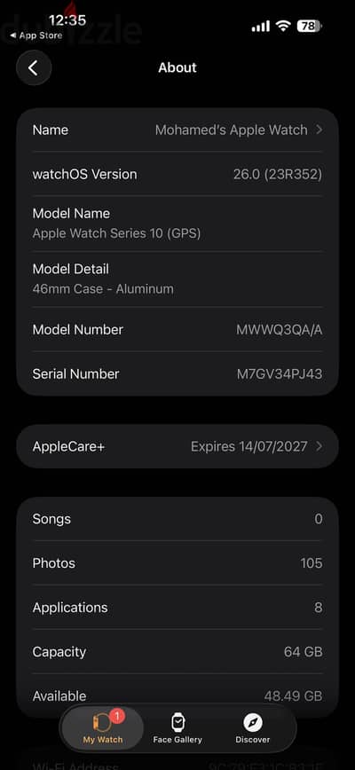 Apple Series 10 -46 mm with Apple care plus