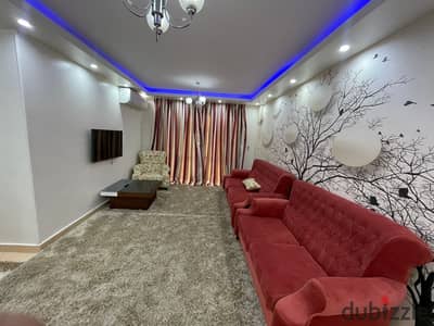 Special opportunity for furnished rent in Madinaty with super lux finishes and hotel furniture 103 sqm apartment in b6 on wide garden in a very unique location next to phase services and next to Stri