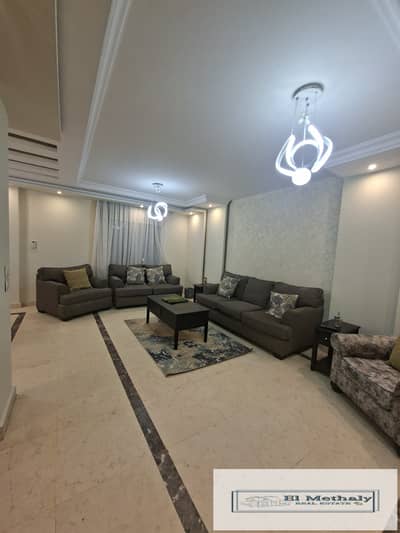 Furnished apartment for rent in Al Rehab City, New Cairo. It features a wide garden view and is located next to the Old Market and amenities. It boast