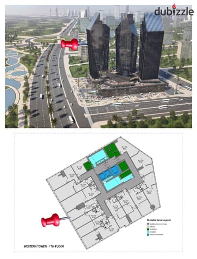 Office 53 m First Row Tourist Towers Directly Facing the Green River on 3 Main Axes - Bin Zayed Northern Axis - Western Axis of the Towers - Tourist Towers