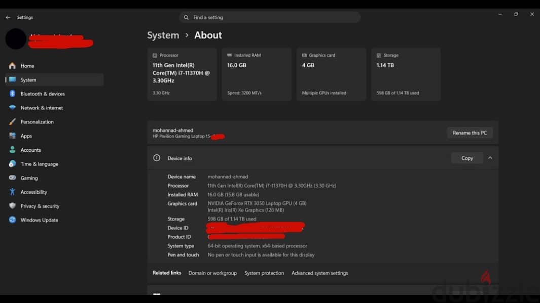 Hp Rtx 3050 pavillion 3