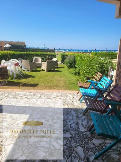 Ground floor chalet in a garden in an active village, ready for immediate delivery, fully finished in Double View, pool and sea, ready to move in with the best location in the North Coast next to Hacienda with a 25% discount