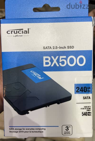 هارد SSD من شركه Crucial موديل BX500 sata سعة 240 GB بحاله جديده