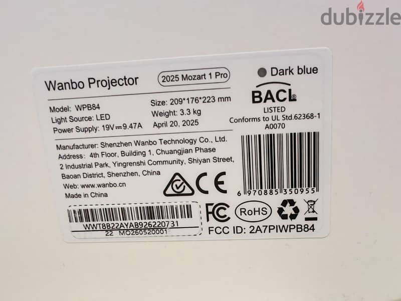 Wanbo Mozart 1 Pro 2025 Projector + 150 inch Projector screen 16:9 8