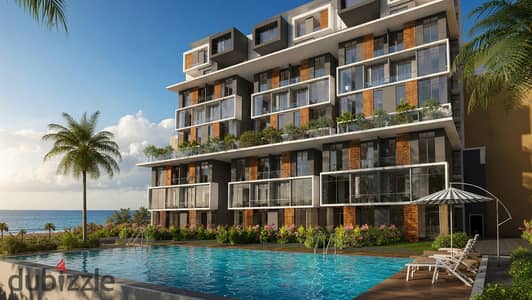 View directly on the sea, a two-room chalet for sale, fully finished, 844 thousand, down payment in Sokhna, Al-Jalala
