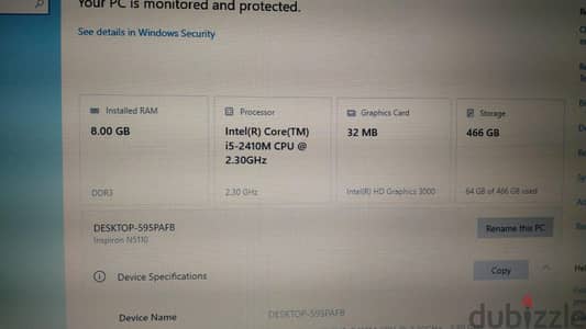 dellلاب dell N5110 شاشة ١٥. ٦ رمات ٨ هارد ٥٠٠ برسوسور i5 جيل تاني