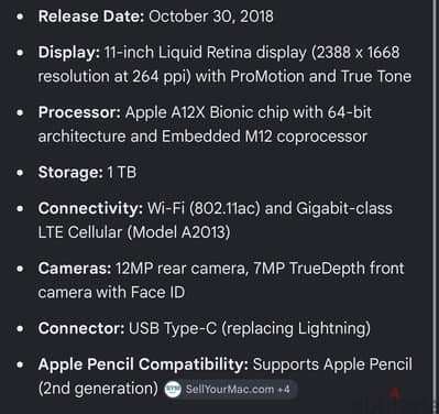ipad 11 pro 2018 مساحه 1 تيرا