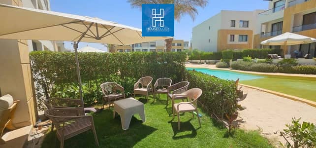 Senior ground floor chalet with garden resale for sale at the lowest price in Azha Ras El Hekma, North Coast
