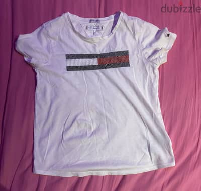 Tommy Hilfiger White Cotton T-Shirt with Logo Bar