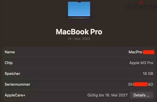 MacBook Pro'M3 pro 14 18gb with box battery 100% 4