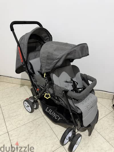 twin double seat baby stroller (up to 3 years) Grey