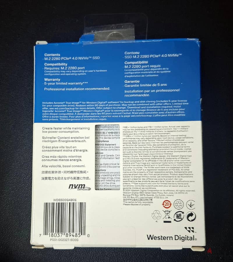 WD Blue SN5000 500Gb M2 Nvme Internal Solid State Drive SSD 1