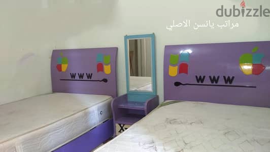 حجرة اطفال كاملة 2سرير١٢٠سم ودولاب ١٥٠سم  والملل والمراتب يانسن الاصلي