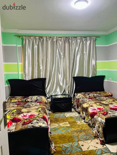 Furnished apartment for rent three rooms and three baths on the fourth floor in the Maadi Garden Compound directly on the Maadi Ring Road. There is security and guarding, a prime location close to all services and near Zahraa Maadi, Carrefour, Wadi Degla Club, and a school complex, next to the Hunting Club. 21 thousand is required per month for a year.