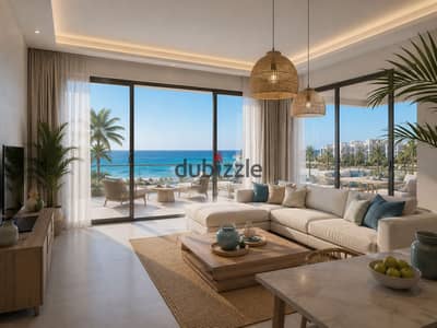 With 1.2 million chalets for sale, two-room ground floor with a garden in Q Bay overlooking the sea next to Marina and super luxury finish