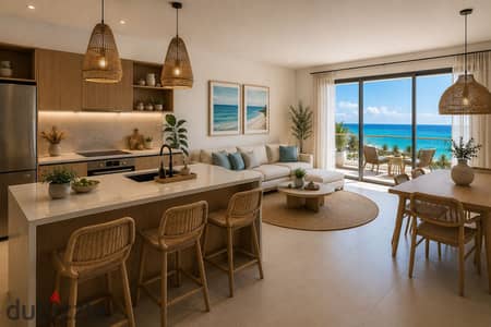 In the North Coast, a fully finished chalet with room for sale in Ras Al-Hikma, directly on the sea with air conditioning.