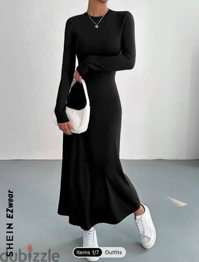 SHEIN EZwear Solid Round Neck A Line Dress