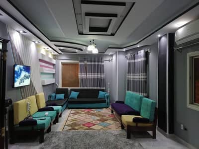 Fully furnished and equipped apartment for rent in the 8th District of Sheikh Zayed; features air conditioning, a prime location, and a wonderful view