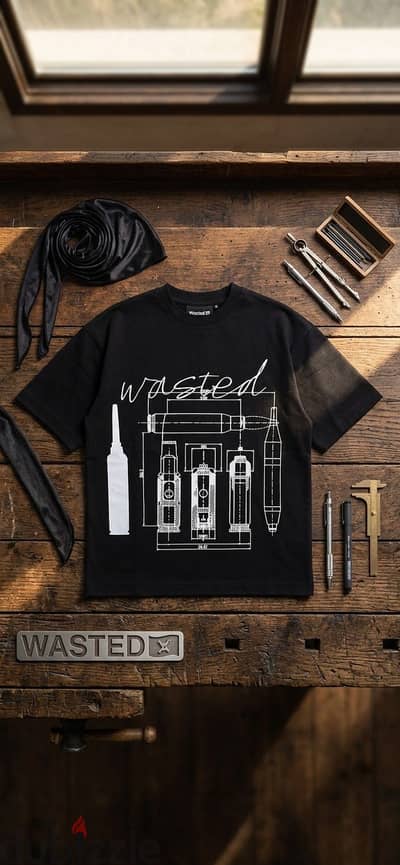 تيشيرت أسود أوفرسايز Wasted ستايل ستريت وير (مقاسات S إلى XL)