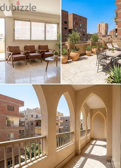 شقة سكنية بمساحة شقتين للبيع في  ارض الجمال في حدائق المعادي