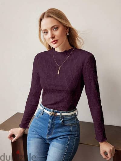 MOTF textured lettuce trim blouse