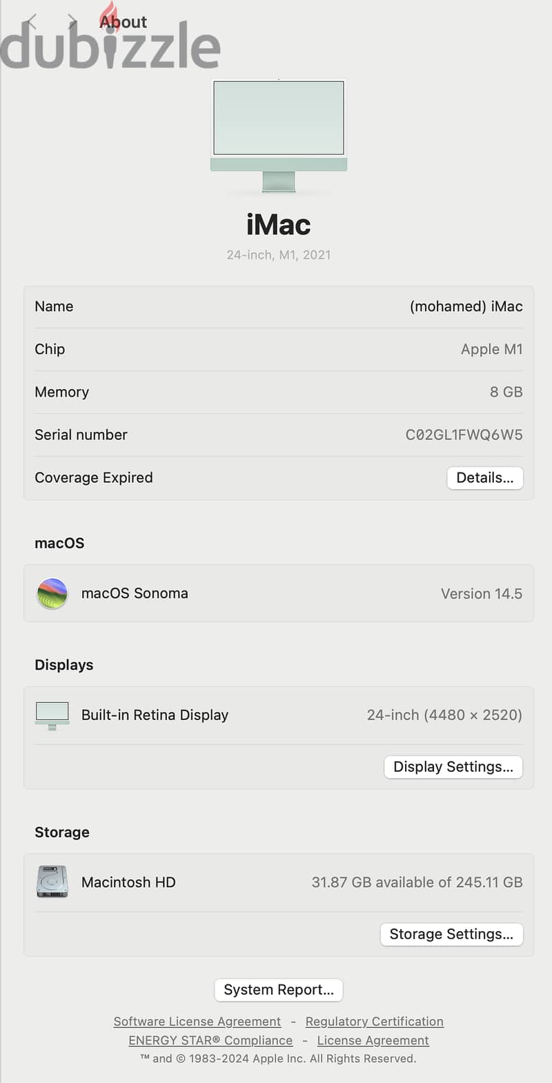 IMAC  M1 24”inch (2021) 1