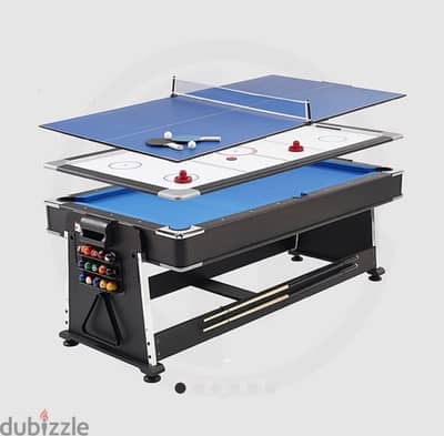3-in-1 Game Table, 7 Feet Pockey Multi-Game Table, Black and Red.