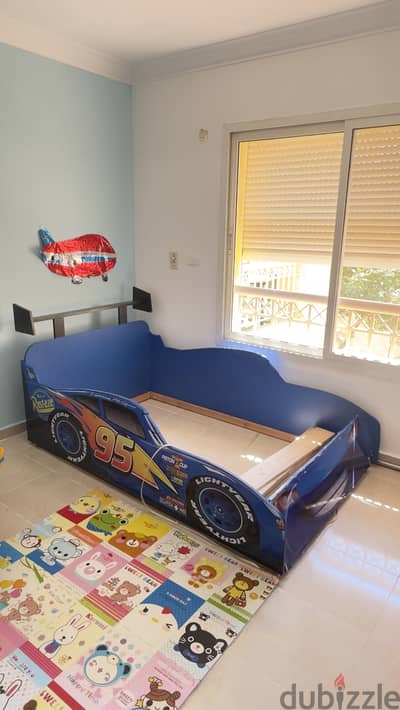 Lightning McQueen Race Wooden Bed (Blue) سرير خشب زان متين