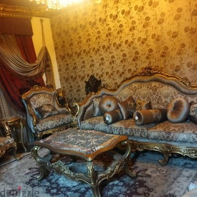 صالون كلاسيك دمياطي فاخر خشب زان محفور ومذهب (بحالة الزيرو) 8 قطع