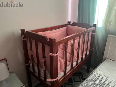 Wood baby bed with full accessories سرير اطفال ١٢٠*٦٠سم