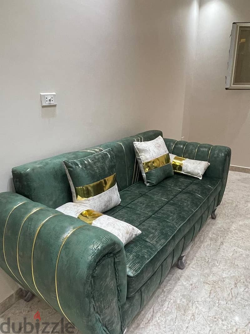 Luxury and comfy 2 dark green sofas with 2 white chairs set 1