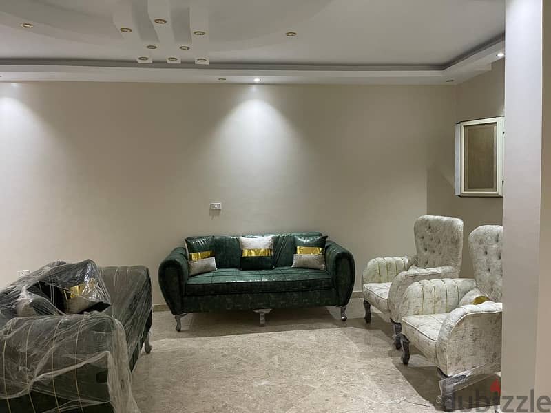Luxury and comfy 2 dark green sofas with 2 white chairs set 2